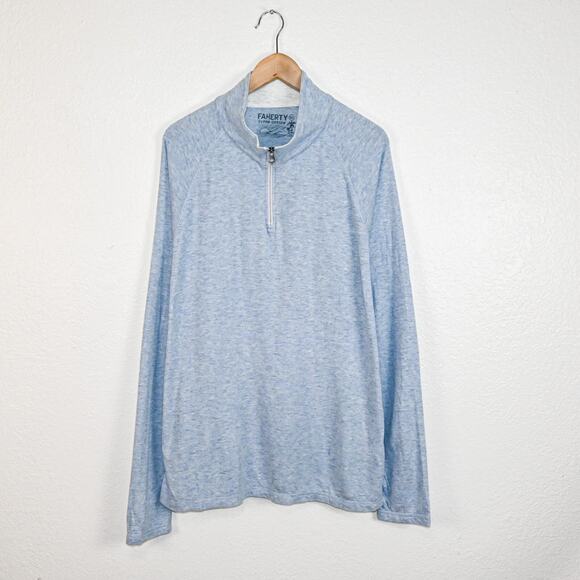 Faherty Men's Cloud Cotton Quarter Zip Pullover Heather Blue size XL - Picture 1 of 9